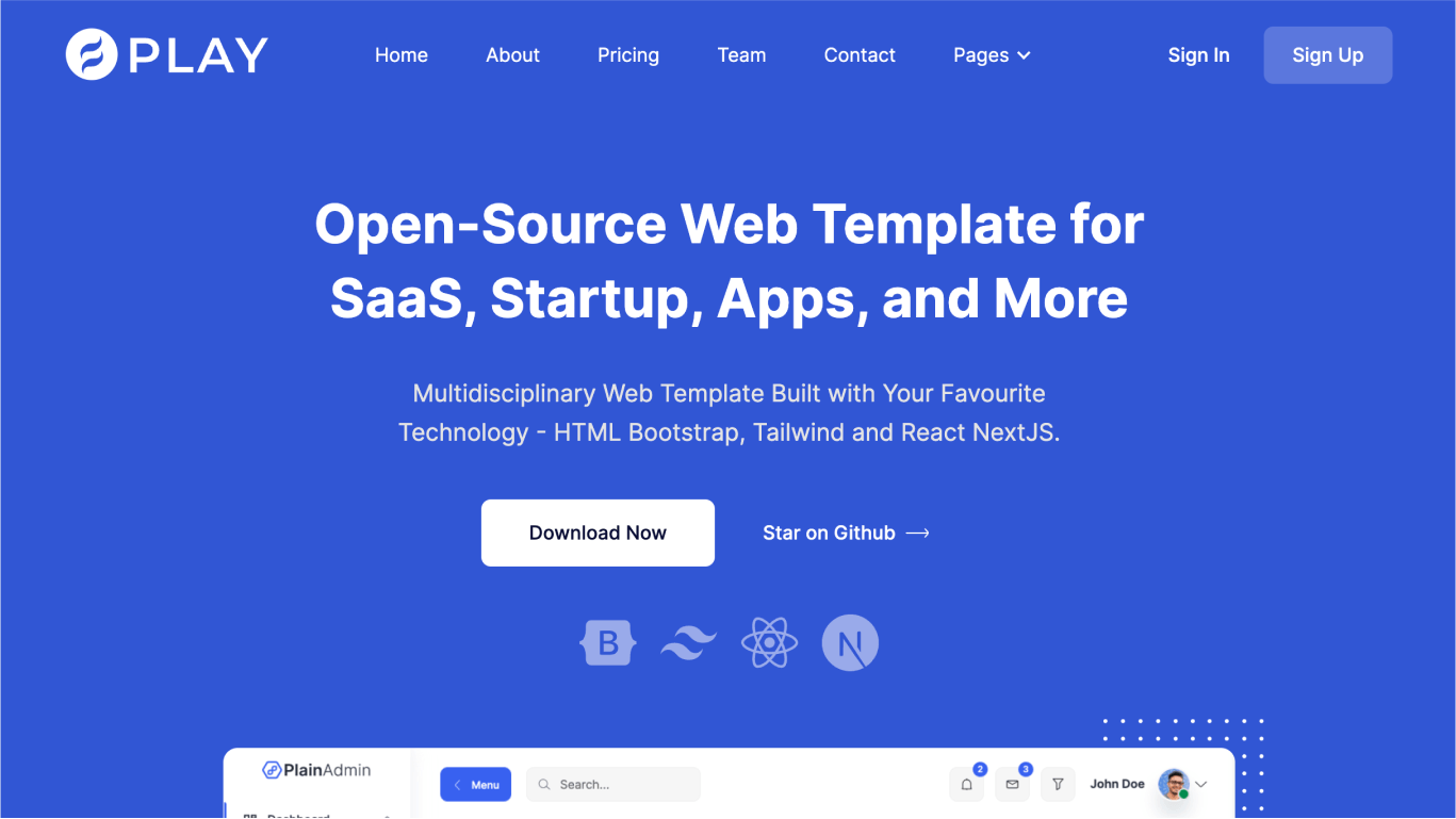 Play - Free Tailwind CSS SaaS Template