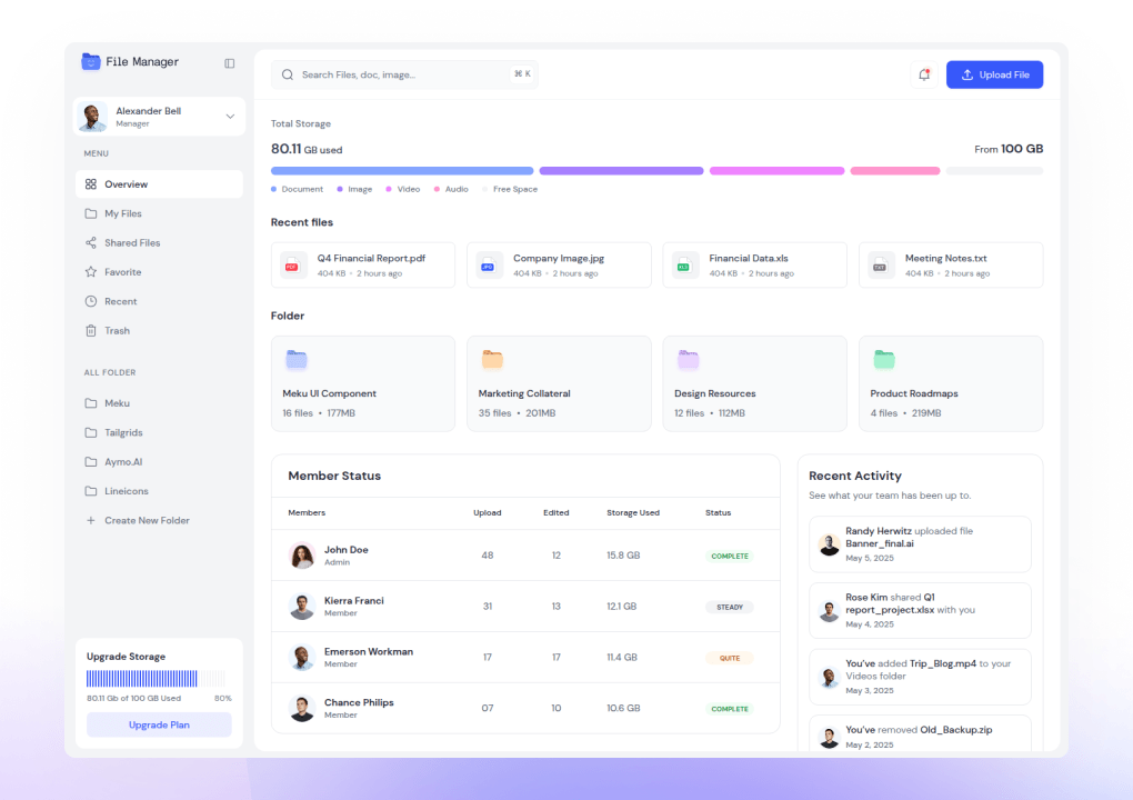 File Manager - React Cloud File Management Dashboard Template