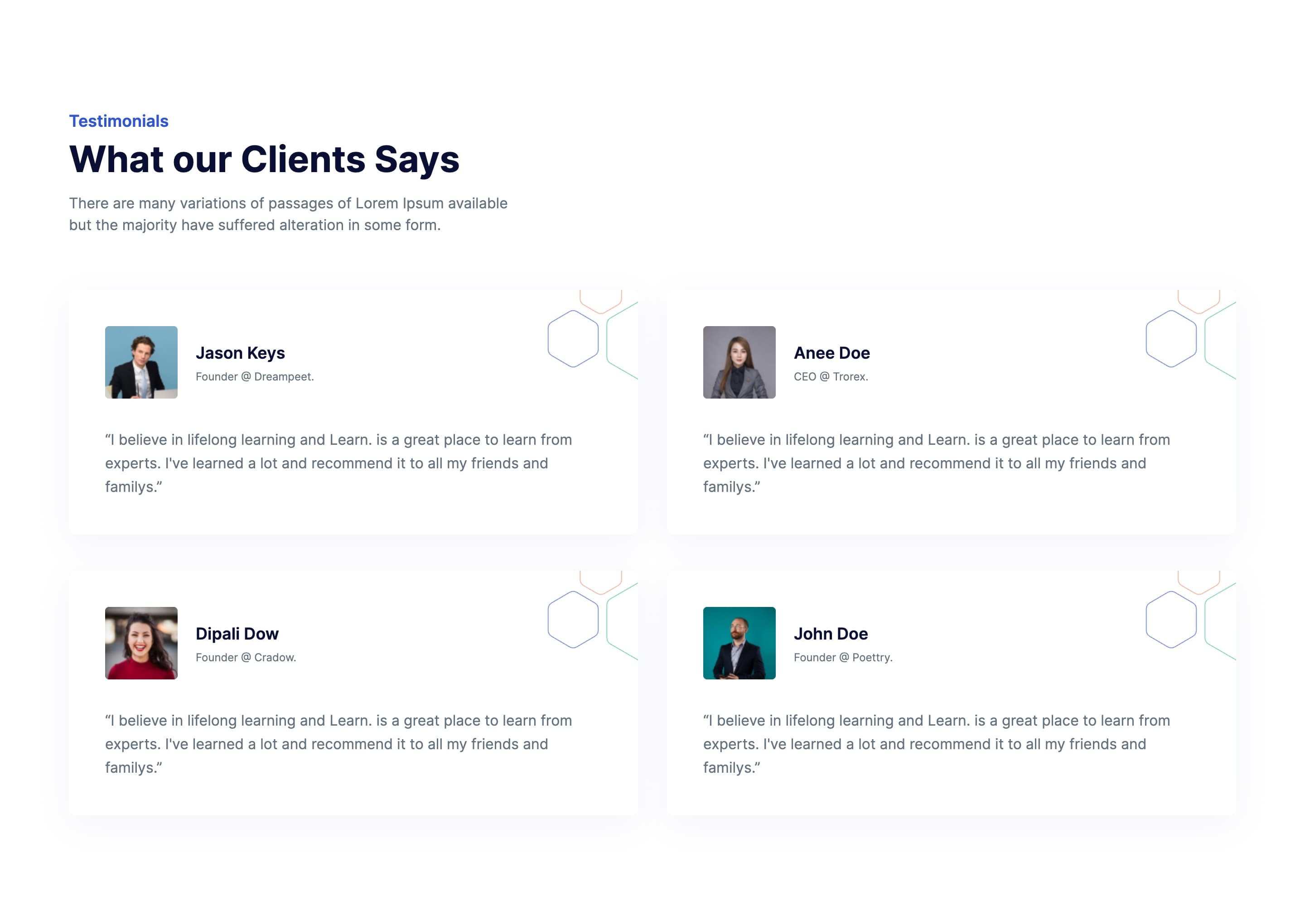 Testimonial Section with Static Client Reviews