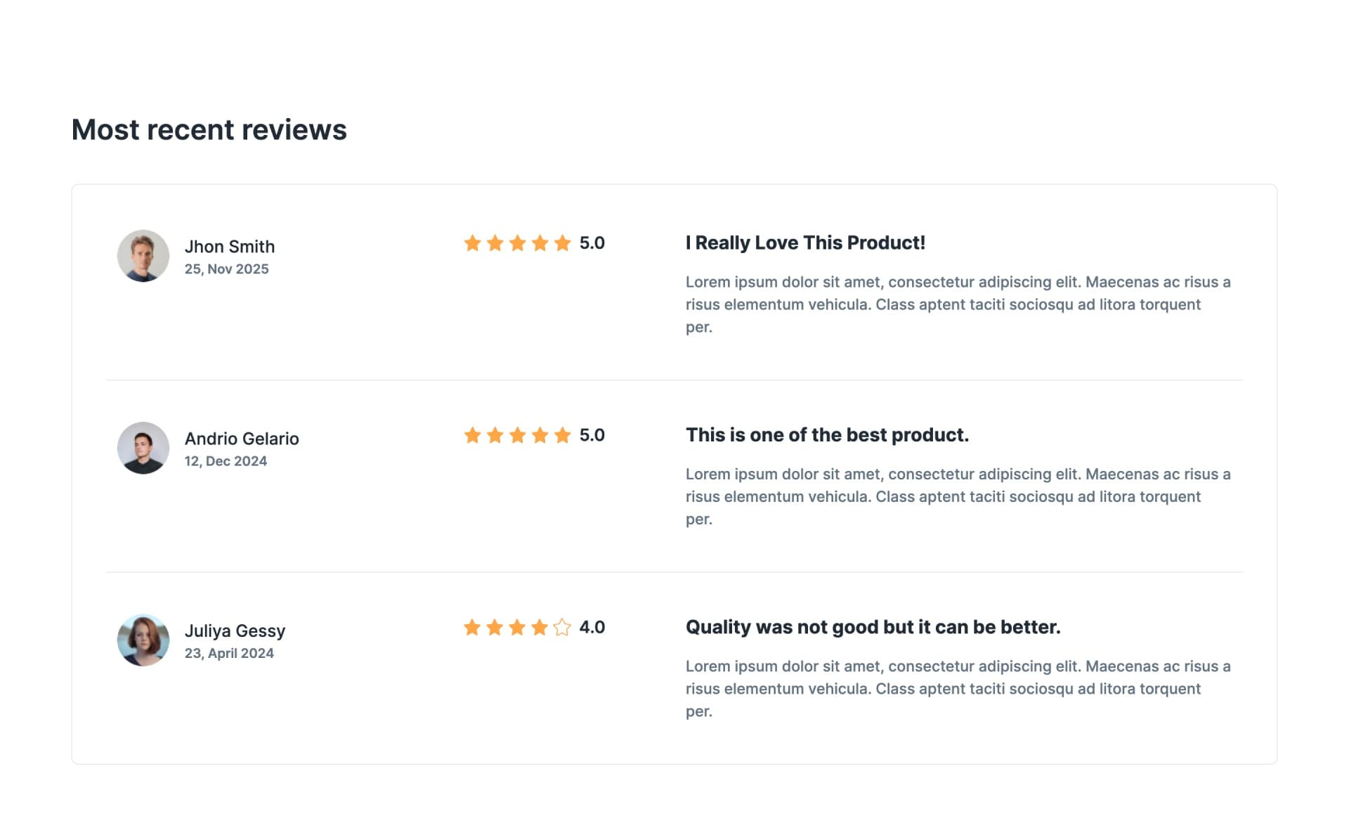 Table-Style Customer Review Section