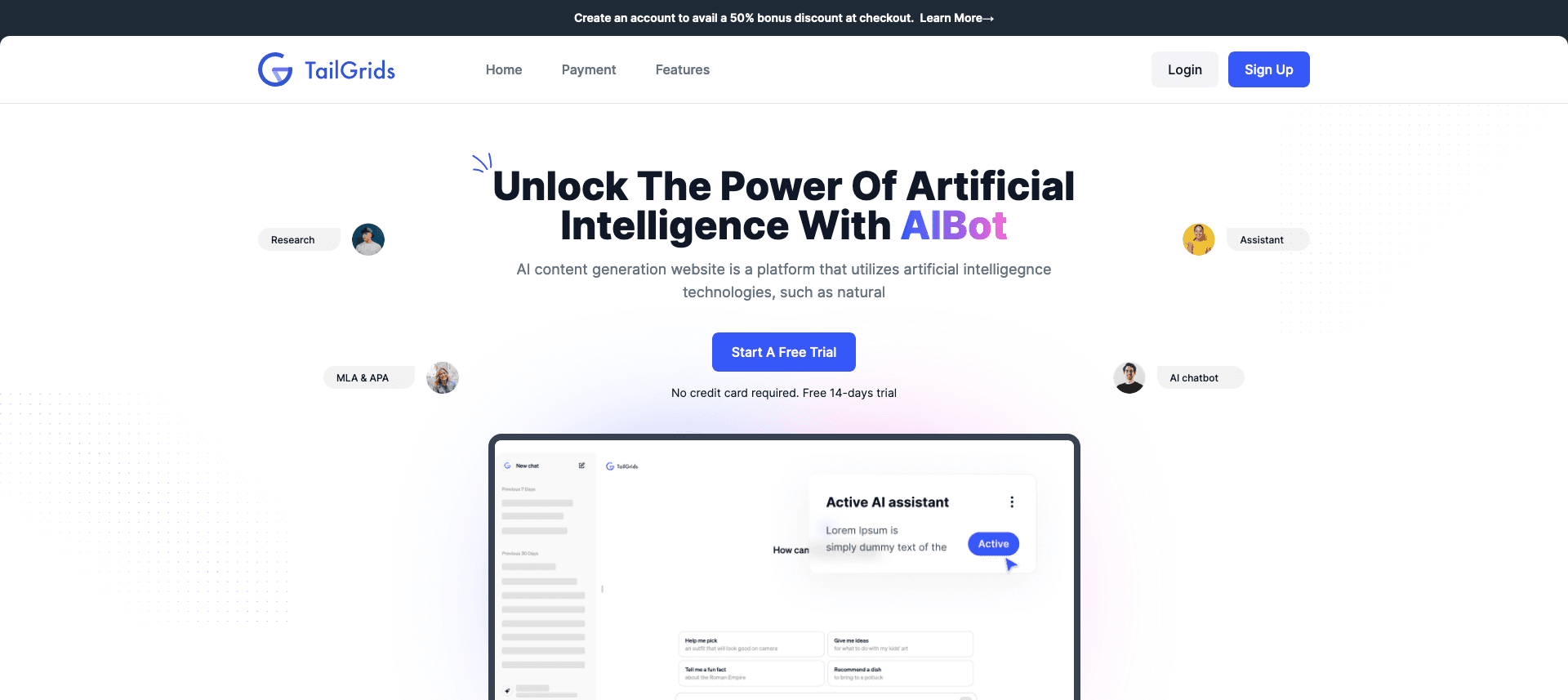 React AI Hero Section with Screenshot and CTA