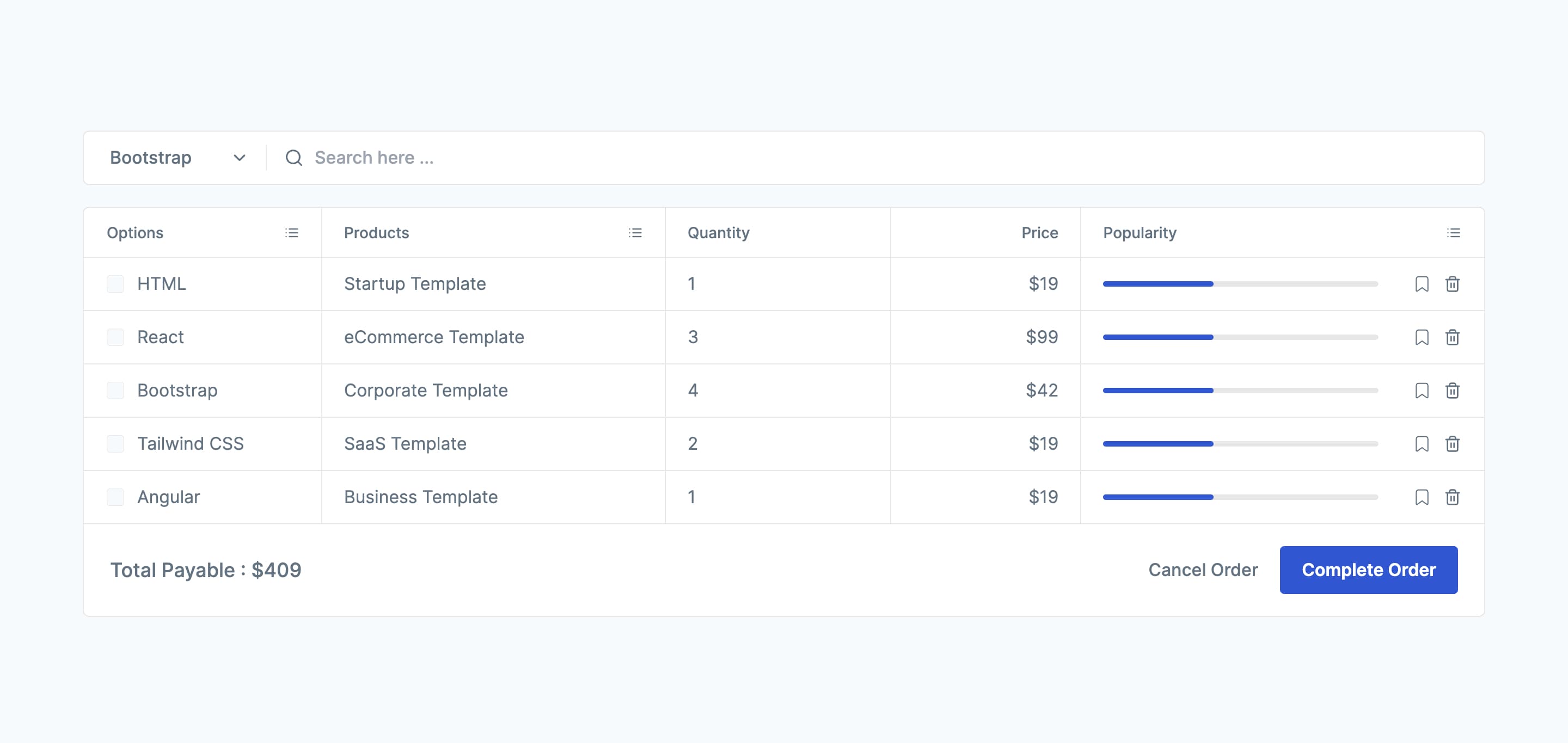 React Multi-Select Product Table with Filter