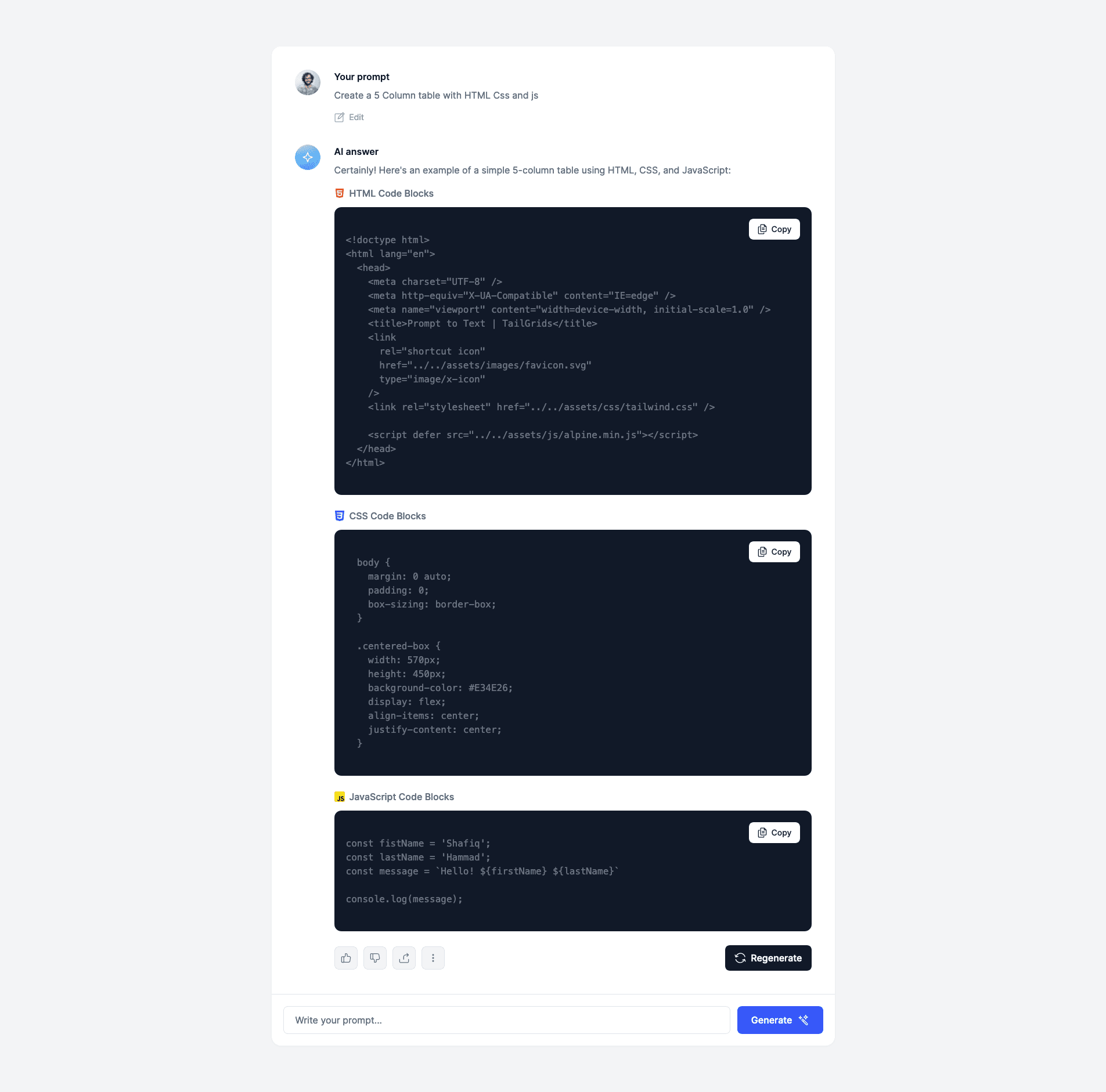 React Code Generator with Prompt Input and Social Sharing