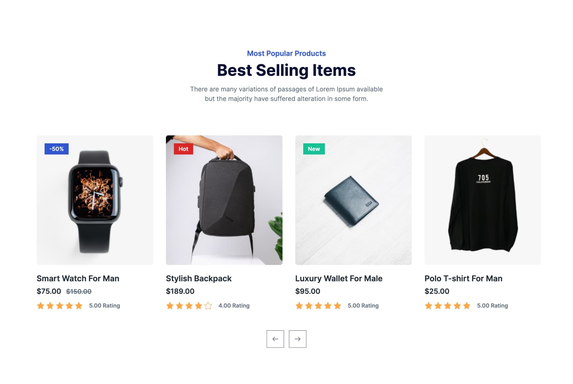  Product Carousel with Hover Actions and Ratings