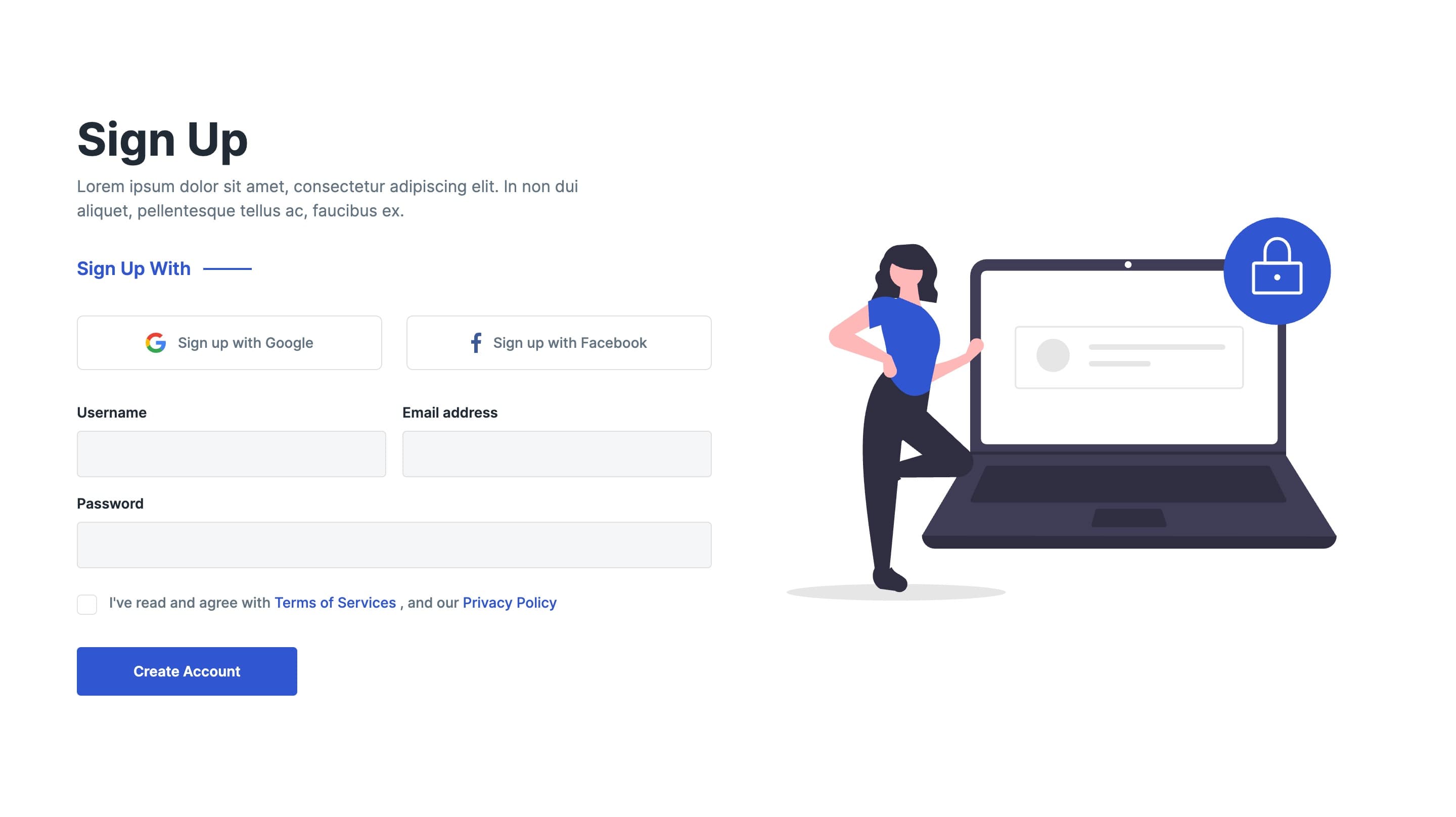 Sign-Up Form with Illustration and Social Login