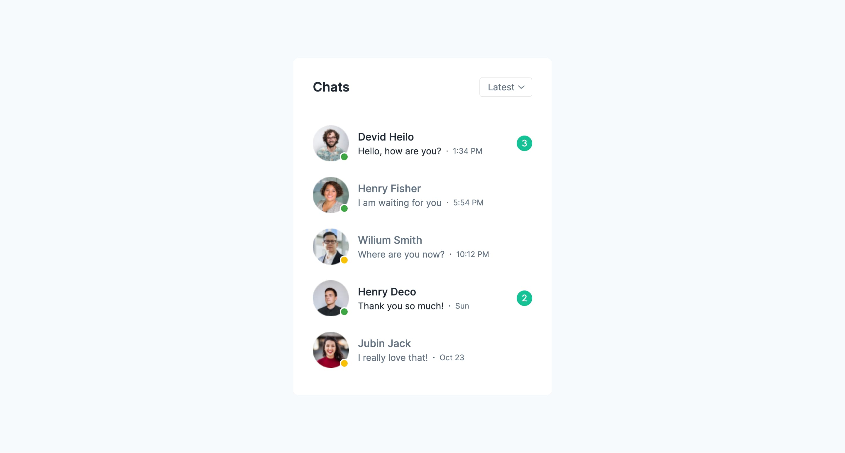 React Chat List with Sorting Option 