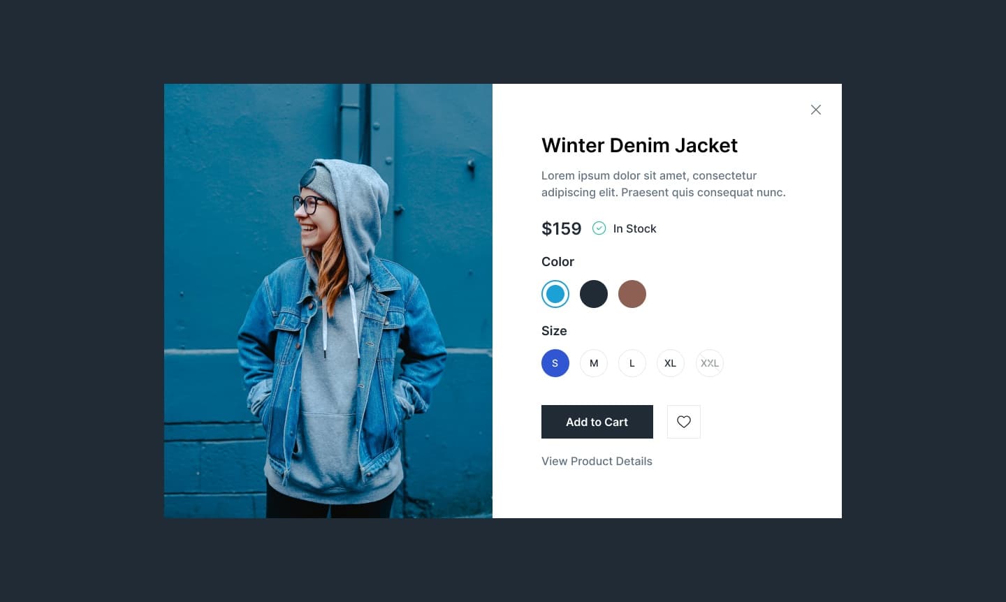 React Quick View Modal with Details and Customization