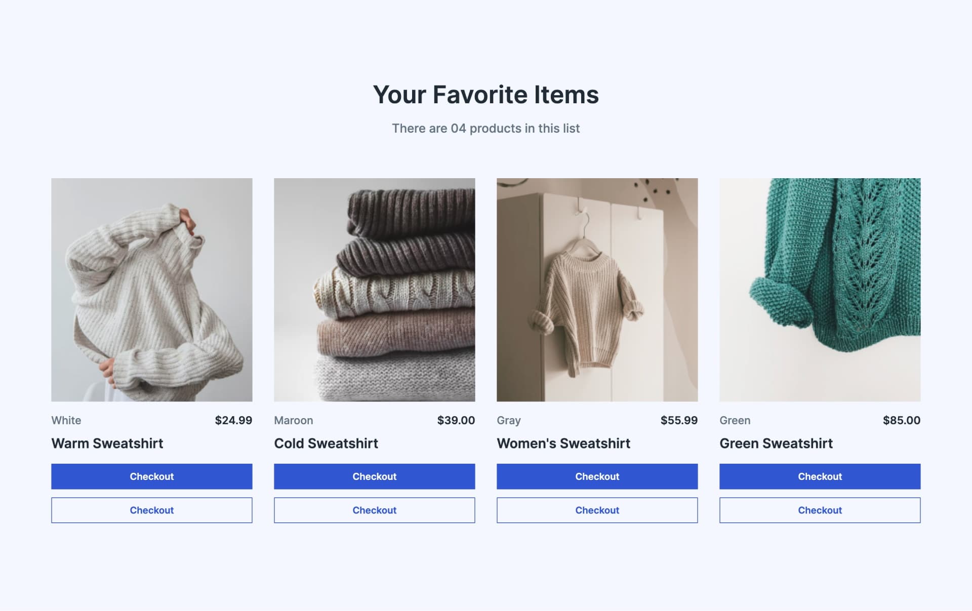 Wishlist with Product Cards and Action Button