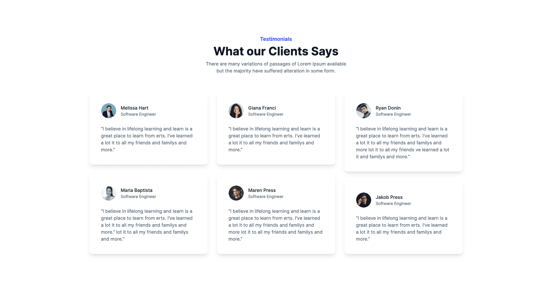 React Testimonial Section with Client Reviews Card