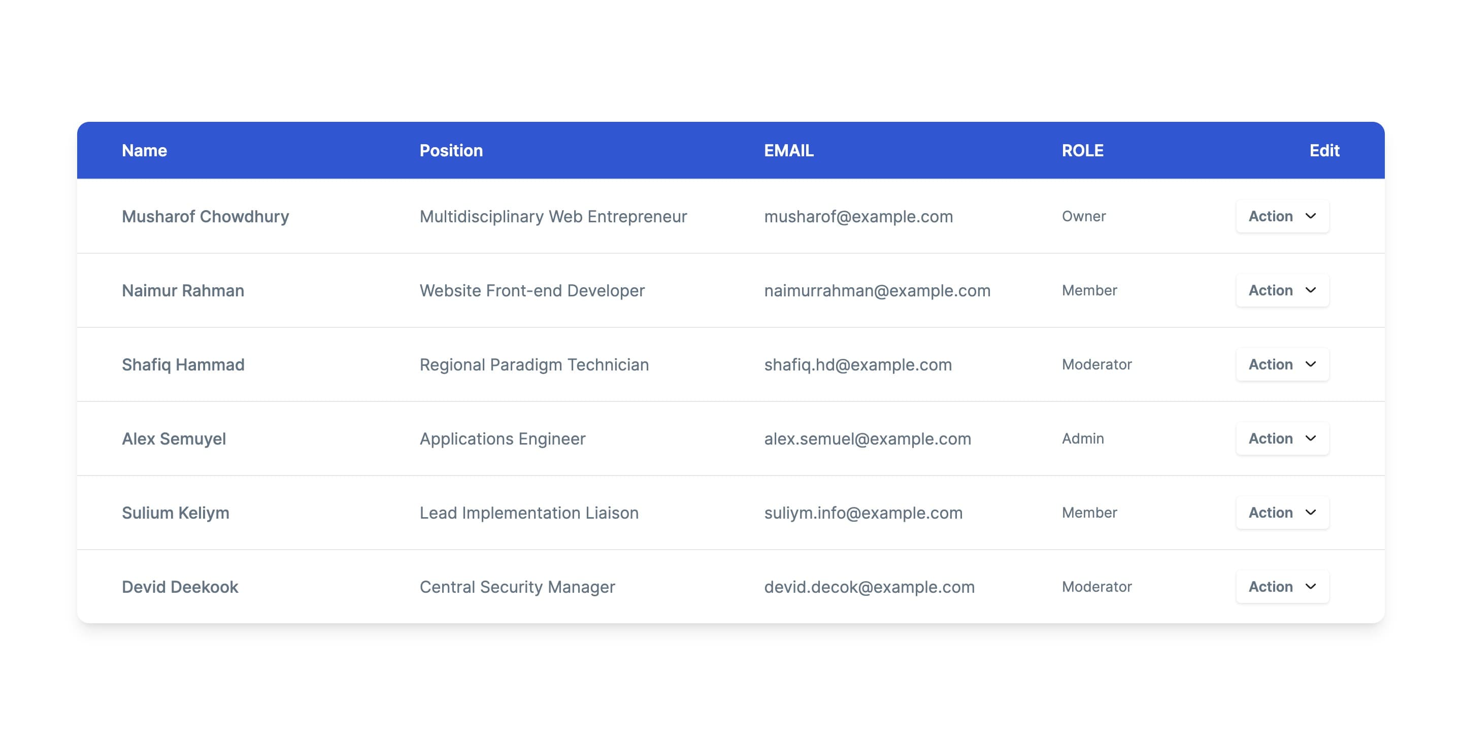 React User Table with Email and Role Details