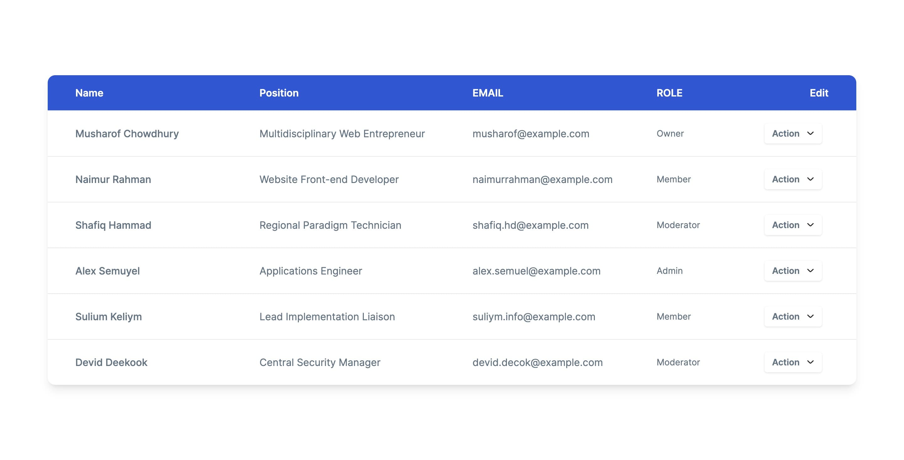 User Table with Email and Role Details