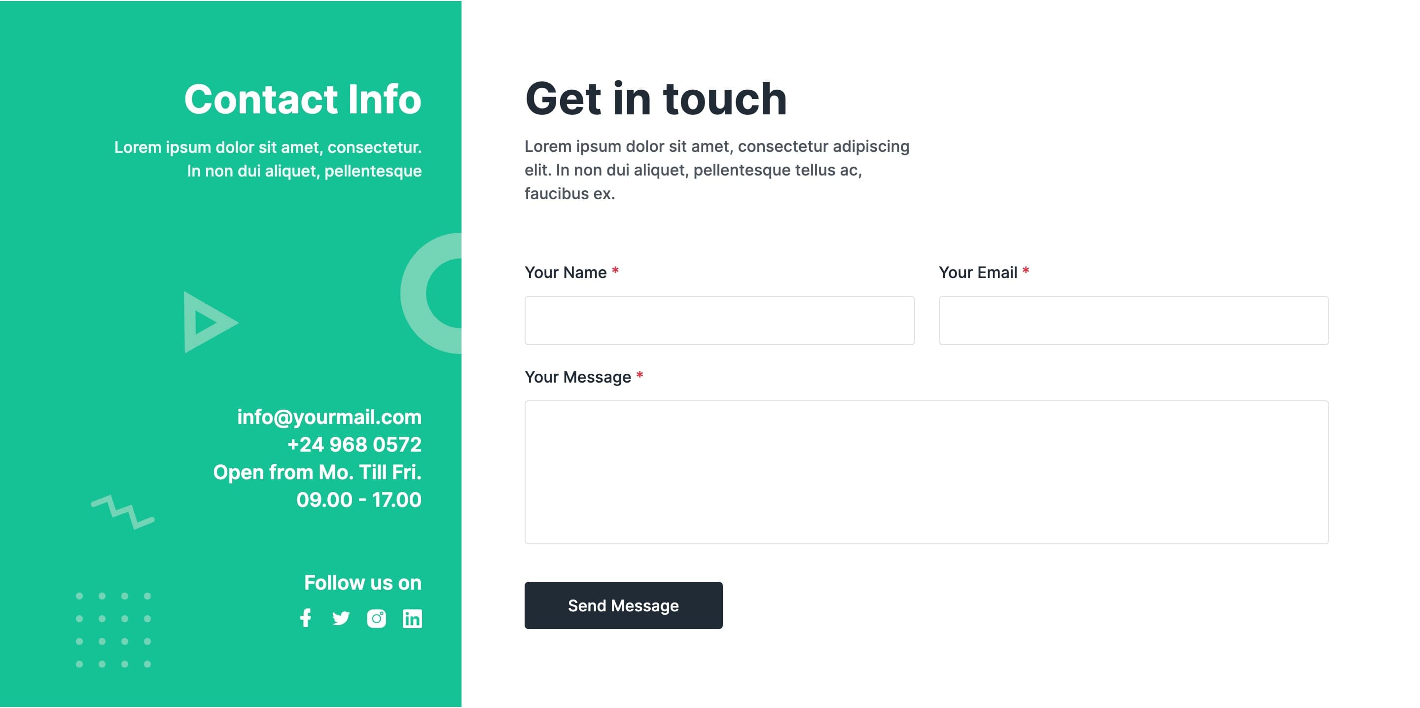 React Split-Screen Contact Form with Side Panel