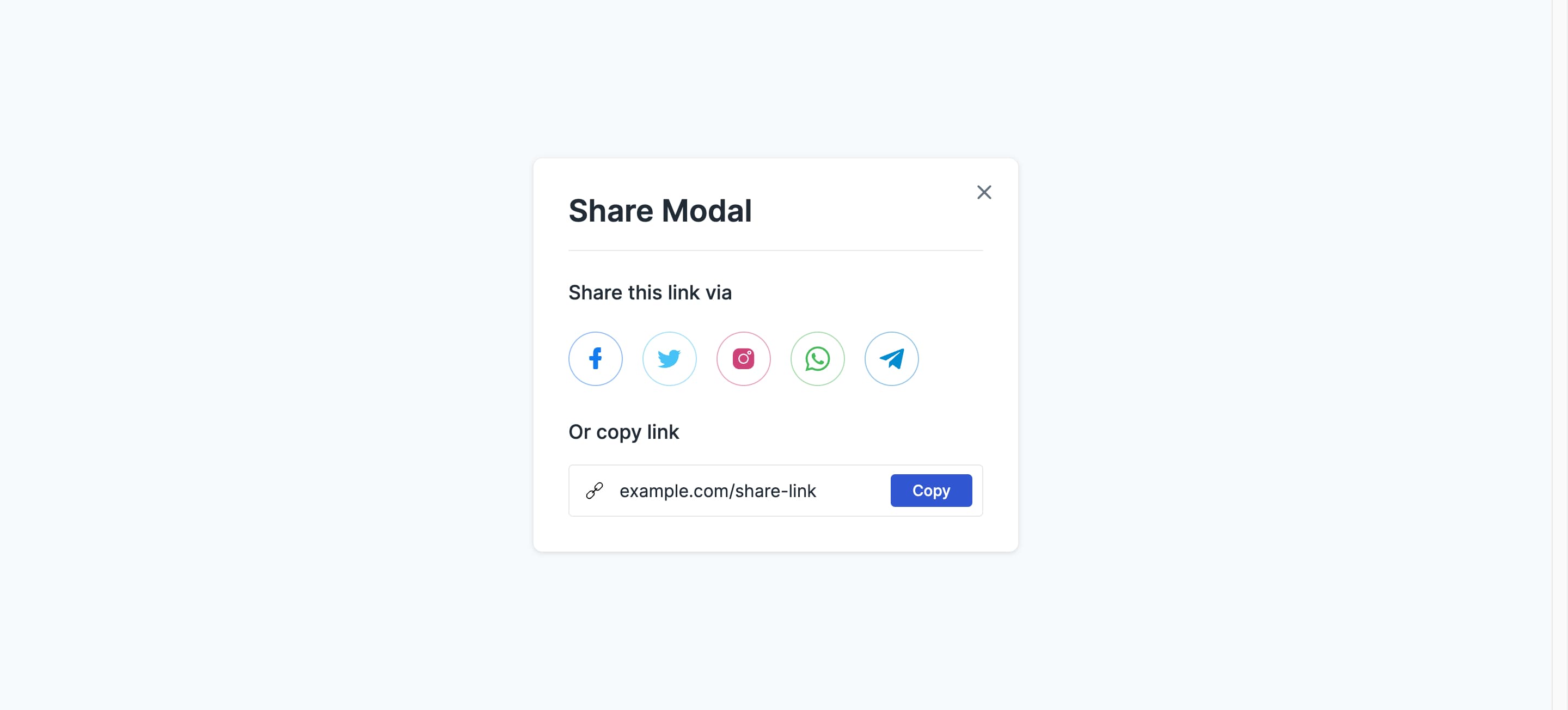 Social Share Modal with Link Copy Option