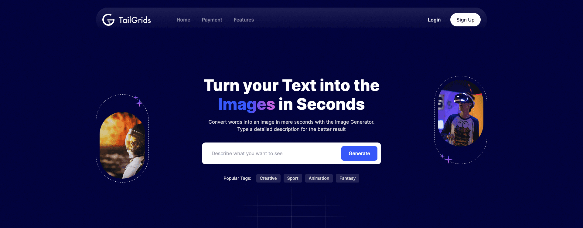 React AI Image Generator Hero Section with Tags