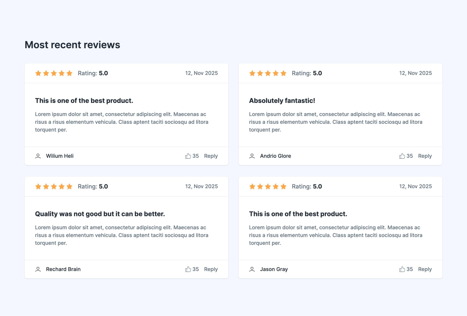 React Customer Review with Interactions