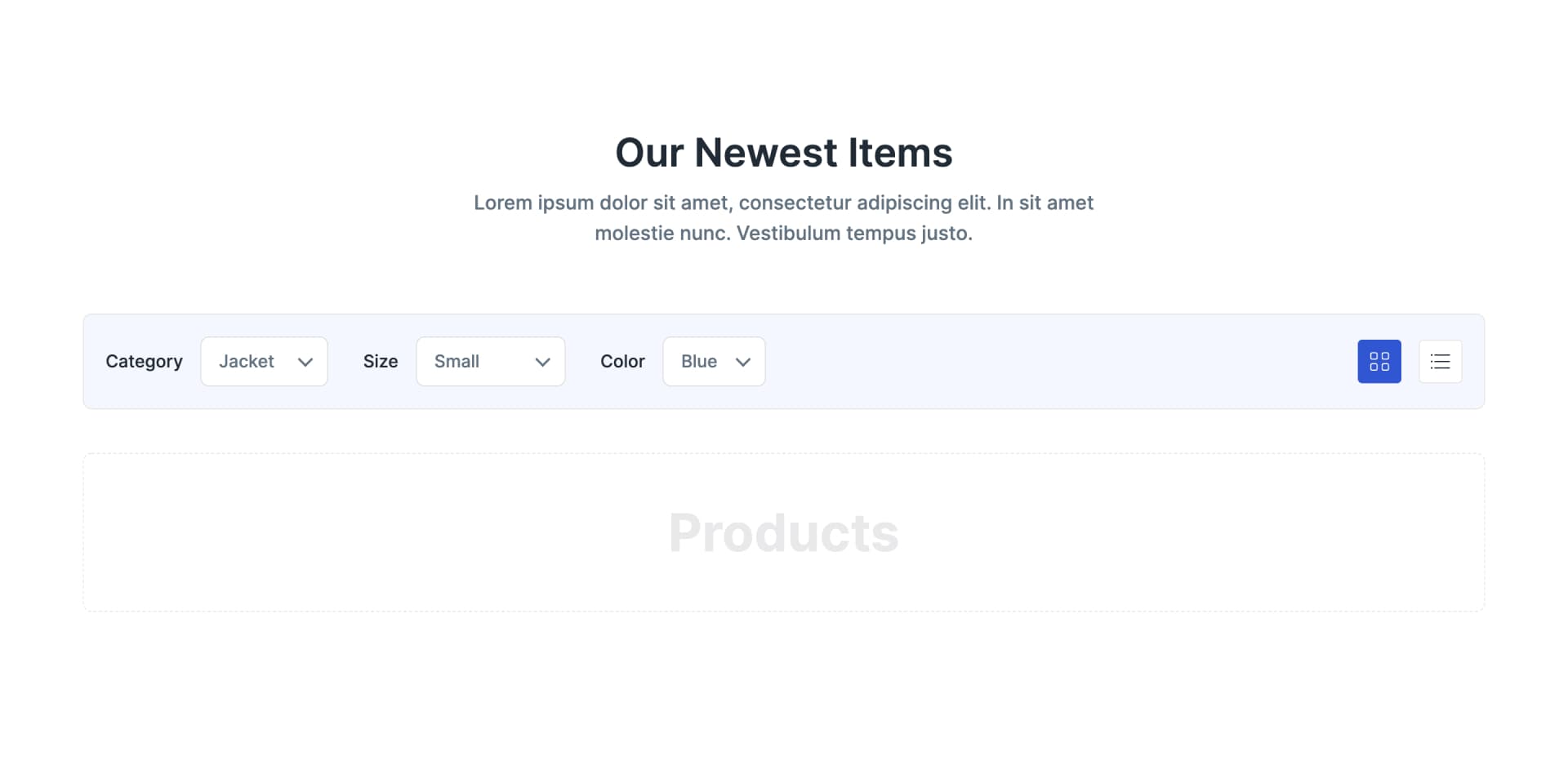 Product Filter with View Toggle