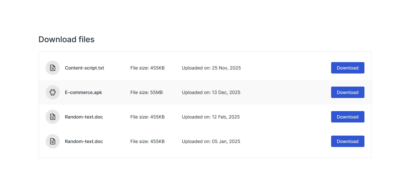 File Download Table Stack