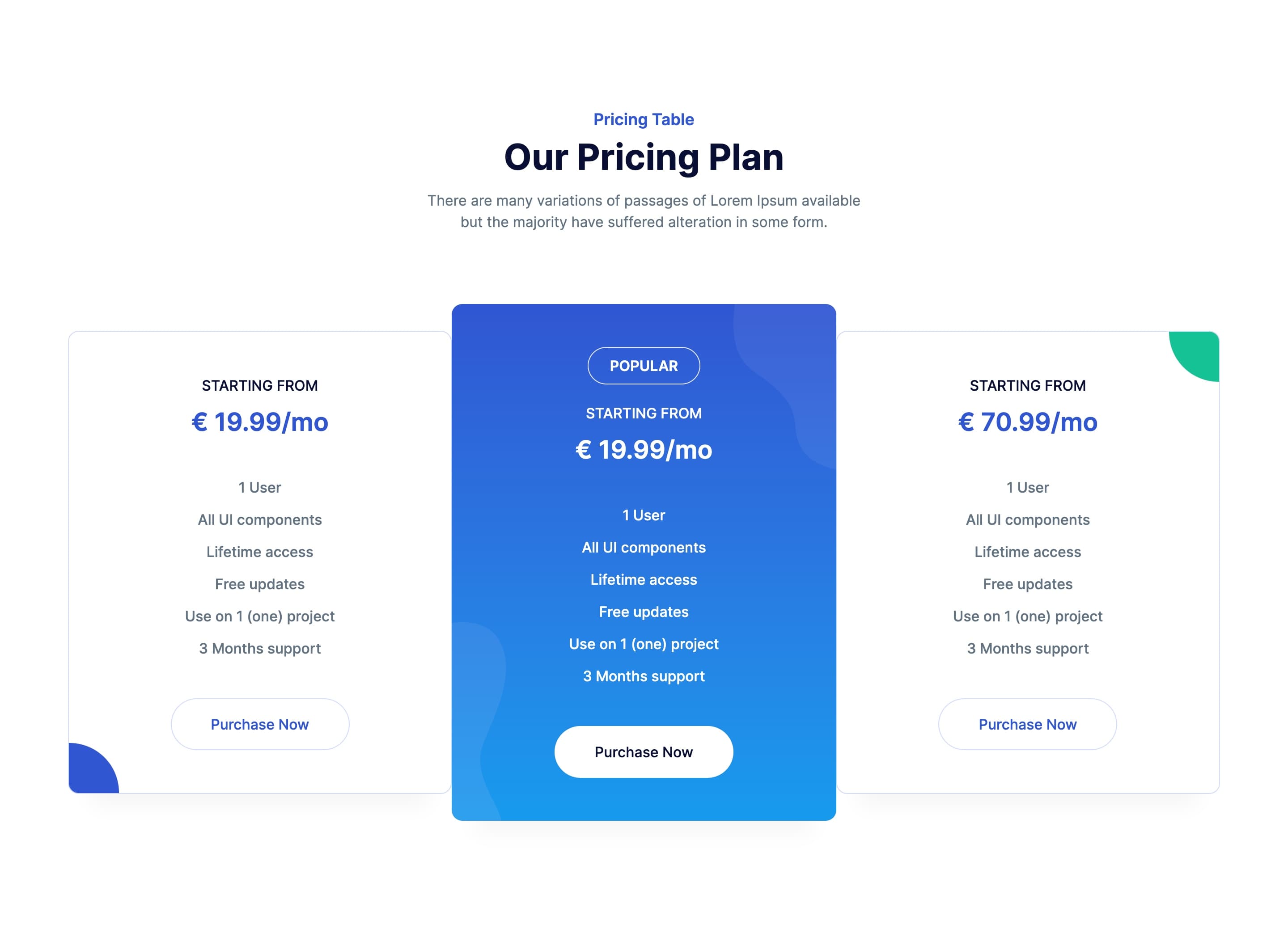 React Pricing Table with Highlighted Popular Plan