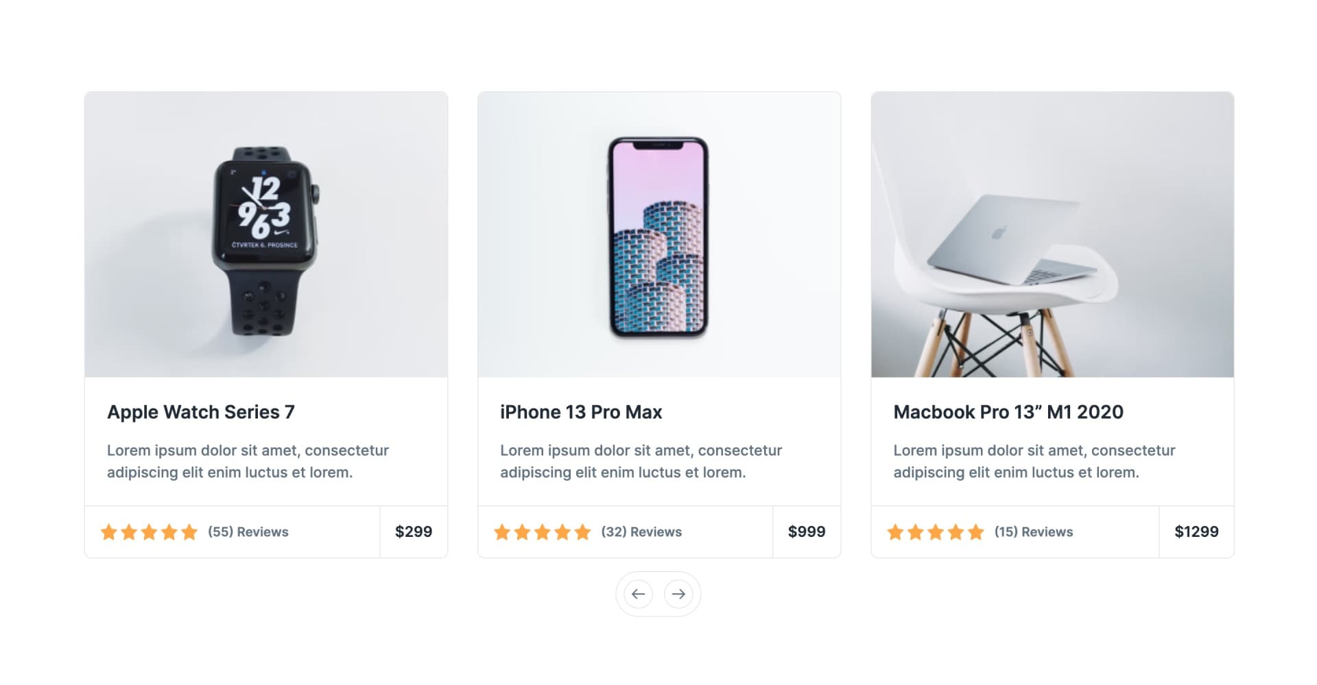 Product Carousel with Star Ratings and Review Count