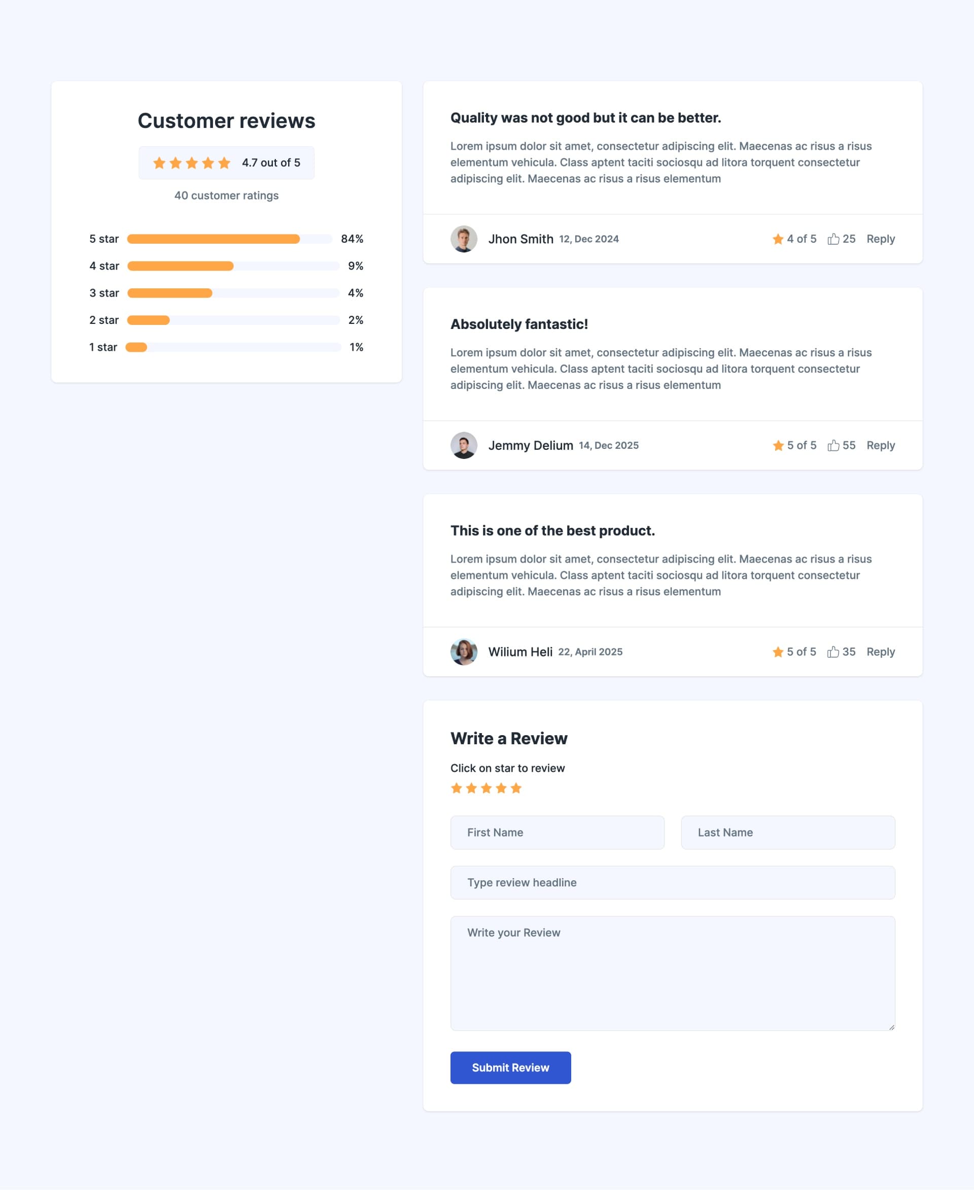 Customer Review with Rating Summary and Form