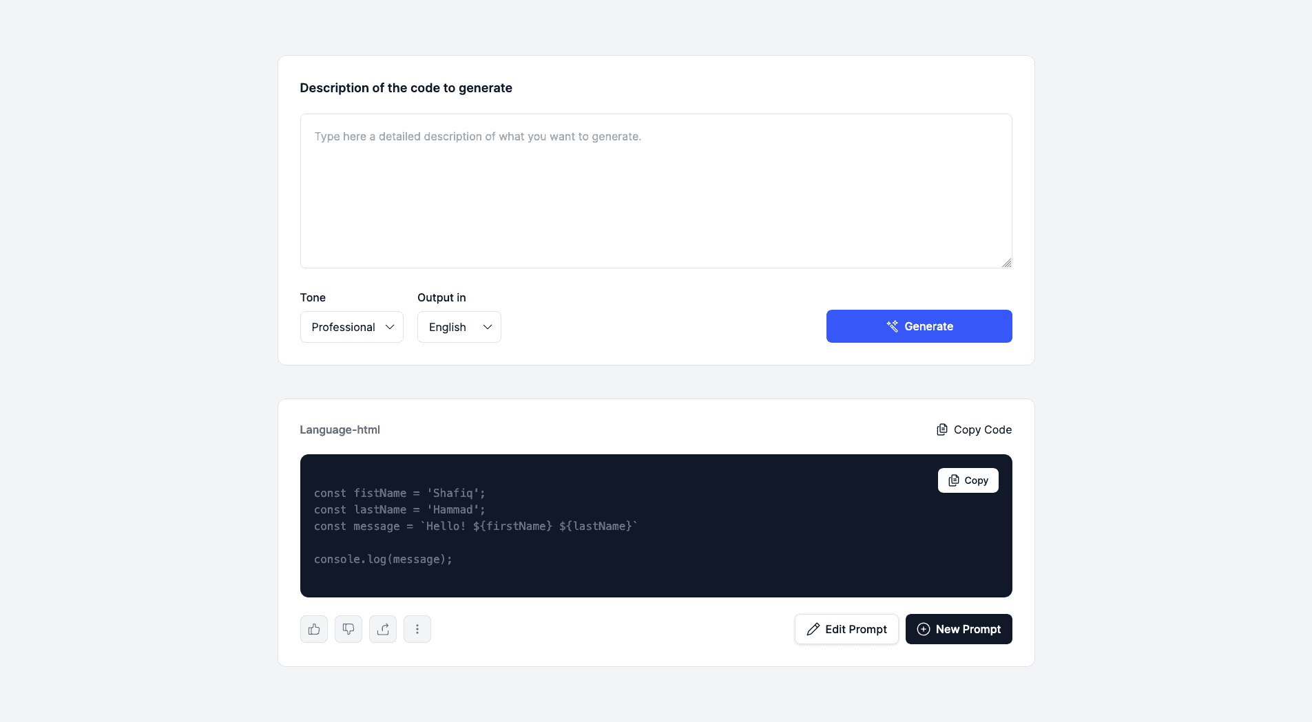 Code Generator with Customizable Options