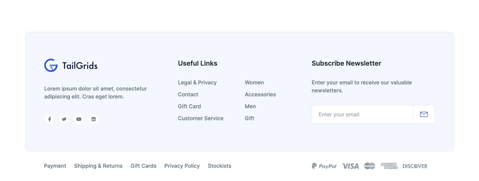 React E-commerce Footer with Newsletter Subscription