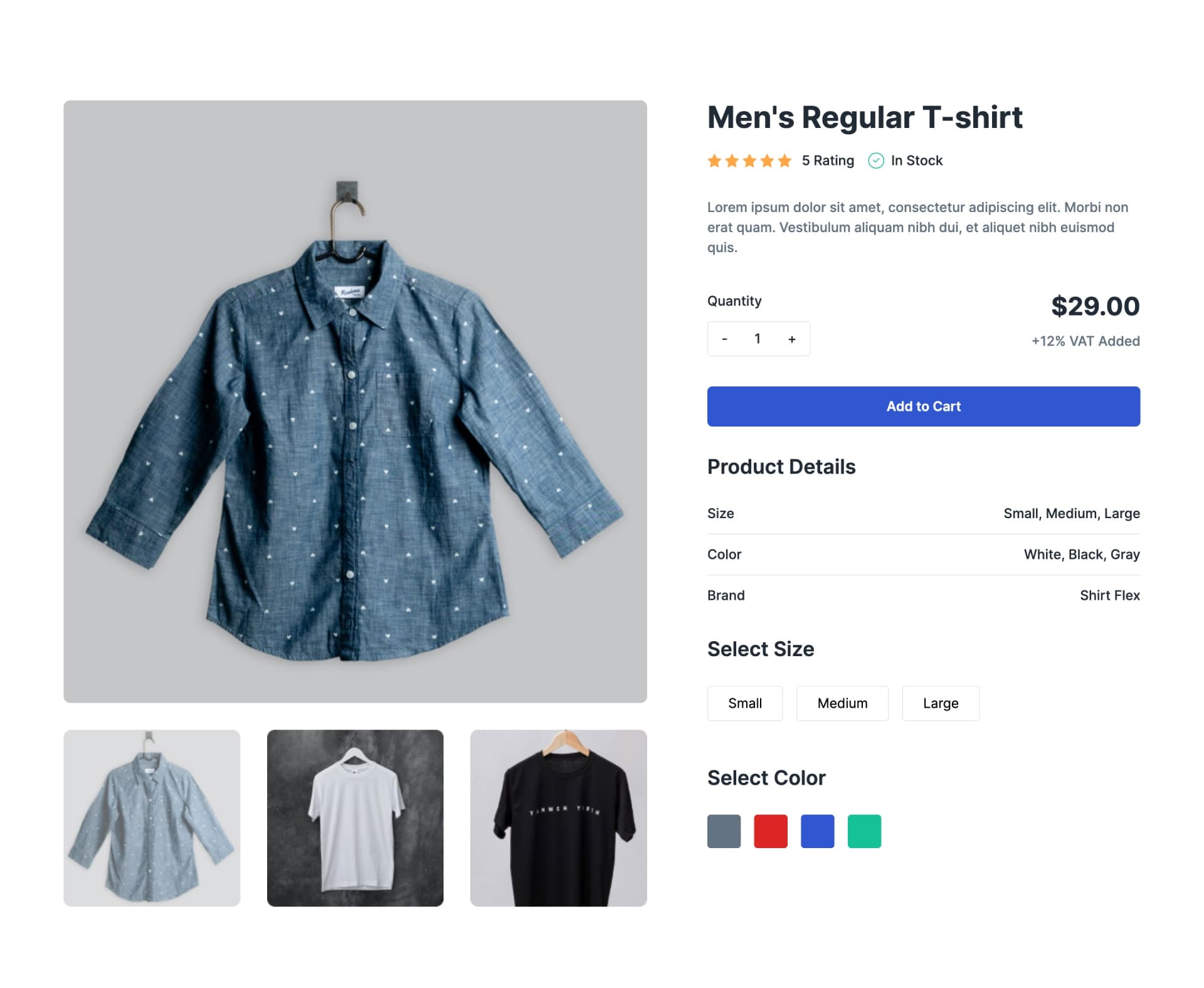 Product Details with Size and Color Selectors