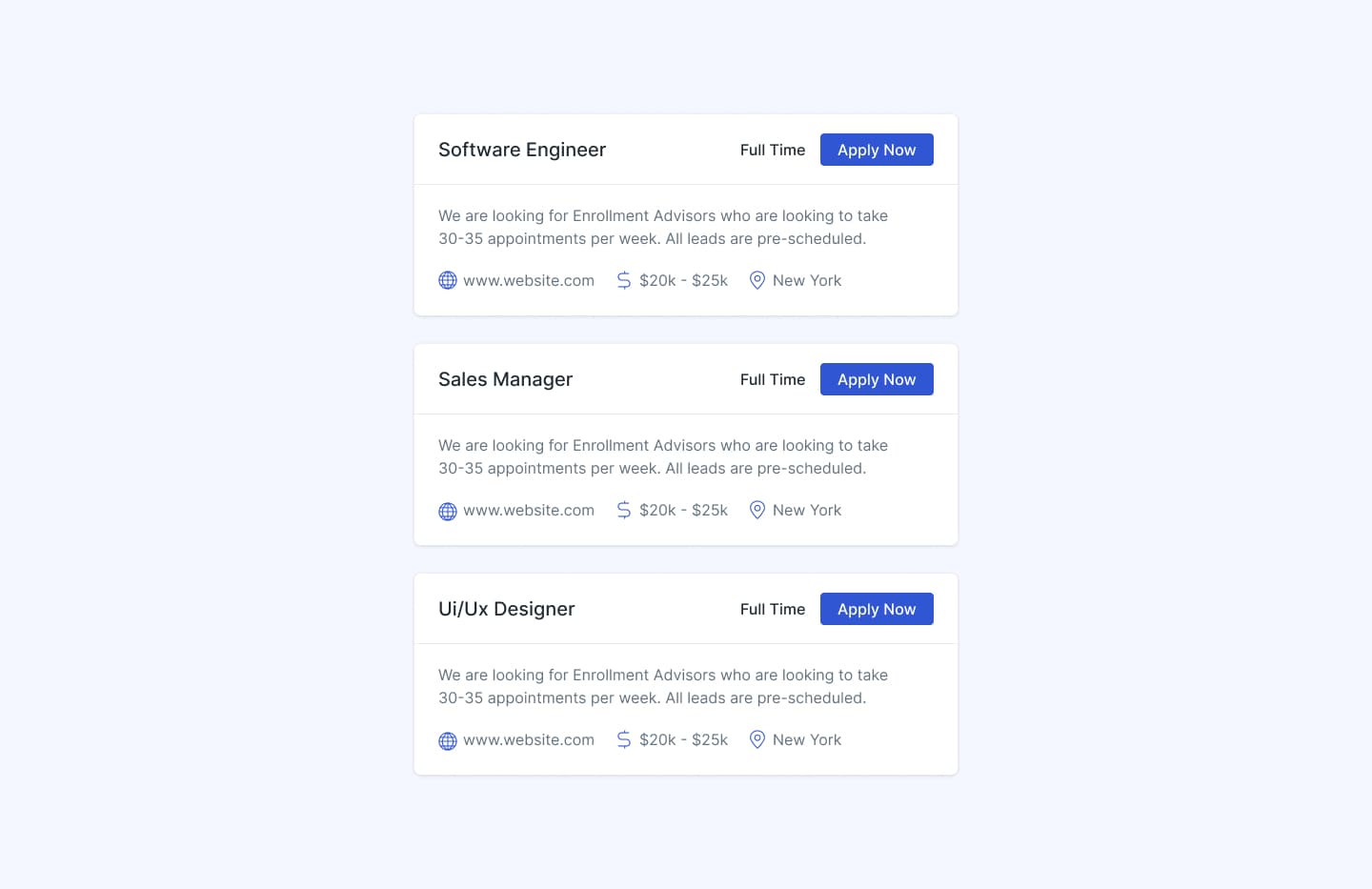 React Job Listing Table Stack