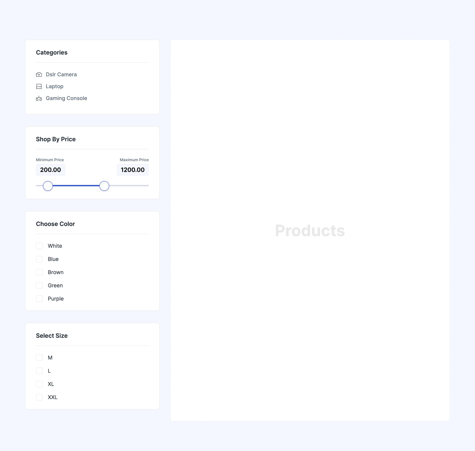 Product Sidebar Filter with Categories Icon 