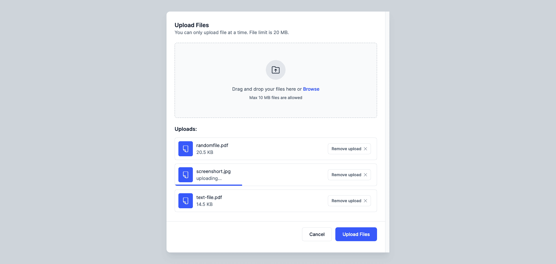 React File Upload Modal with Progress Bar