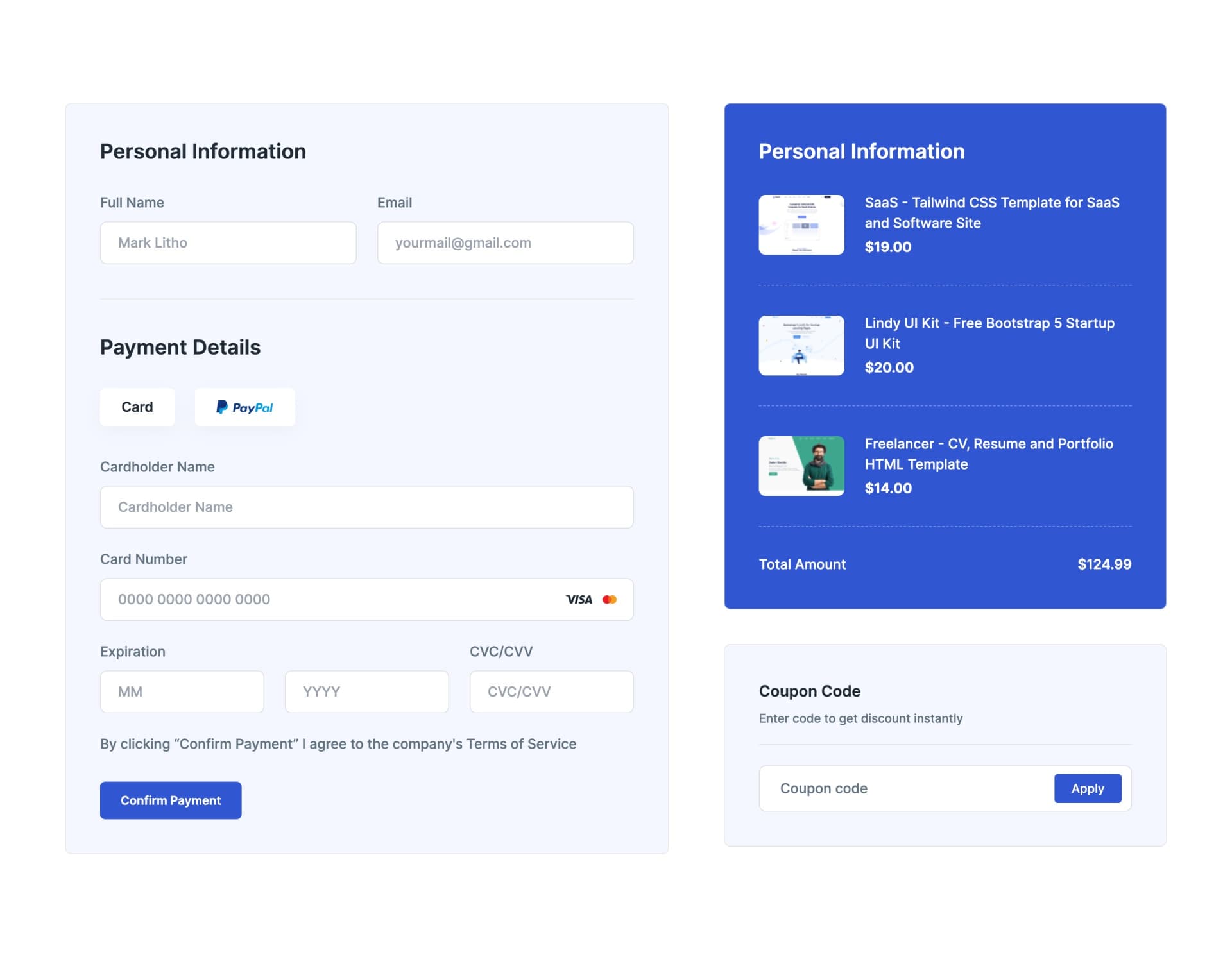 Checkout with Payment Options & Summary