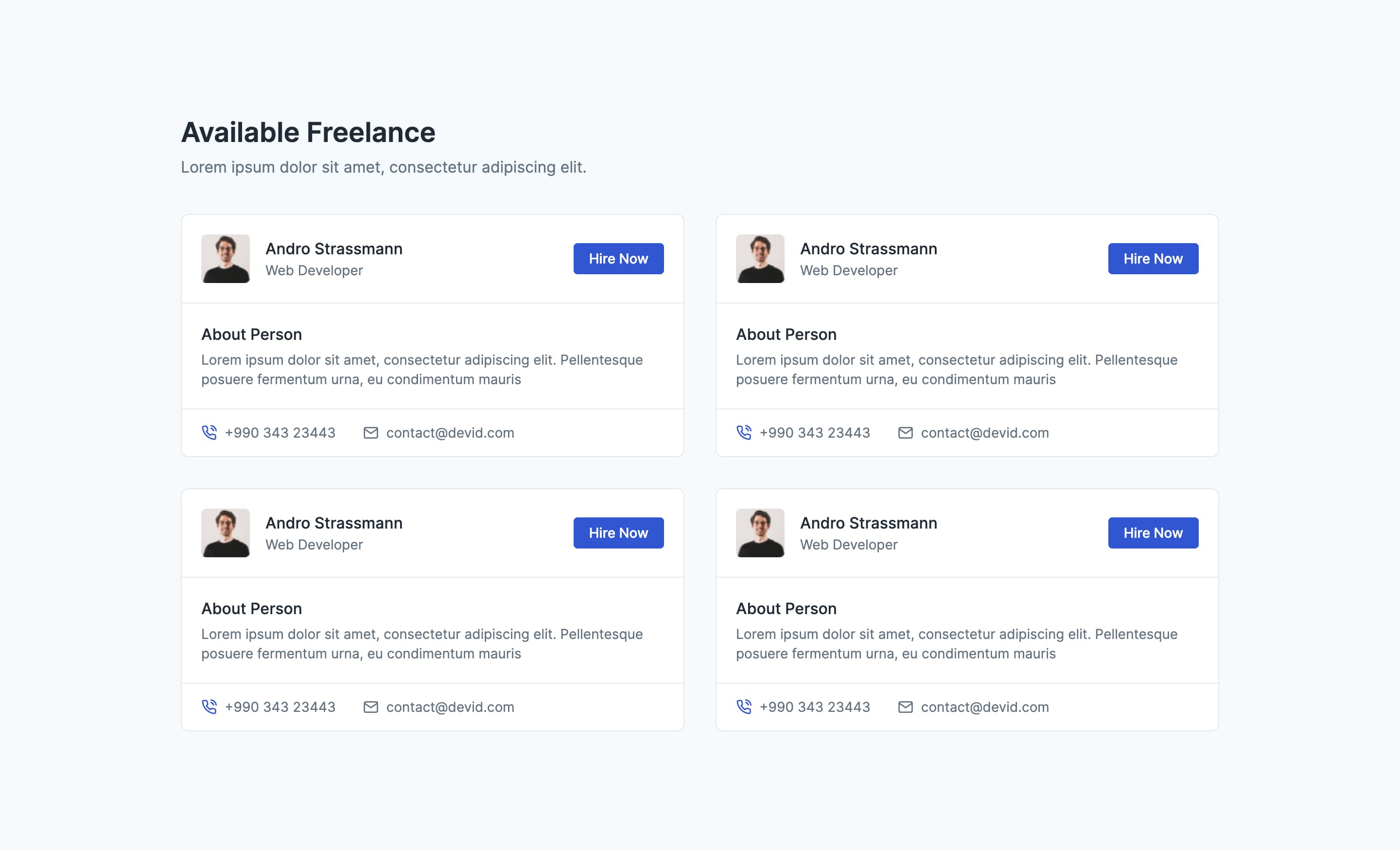 React Freelancer Profile Card Grid