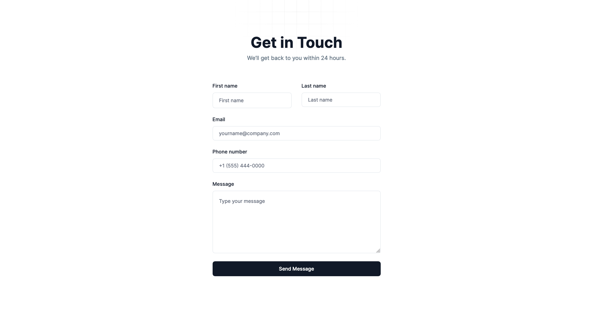 Centered Minimalist Contact Form