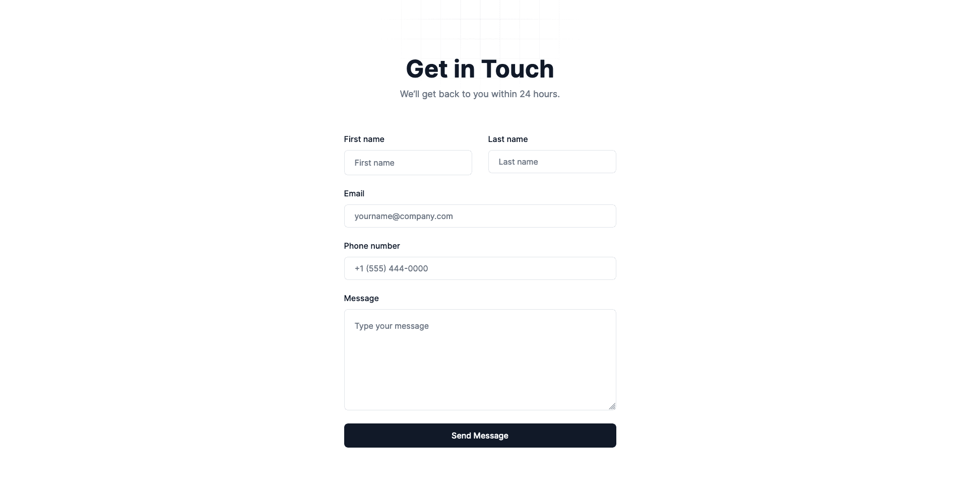 React Centered Minimalist Contact Form