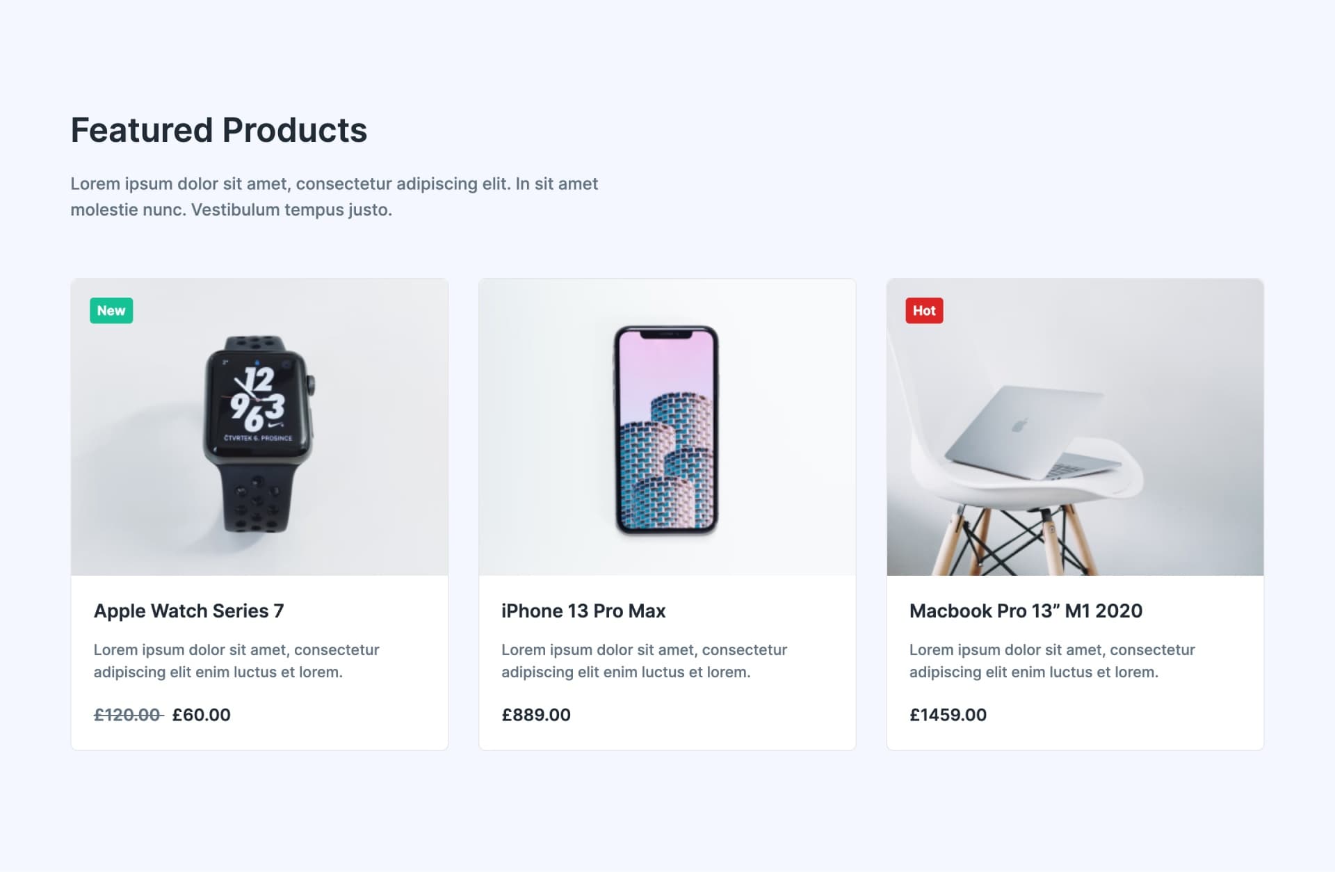 React Featured Products Section with Tags