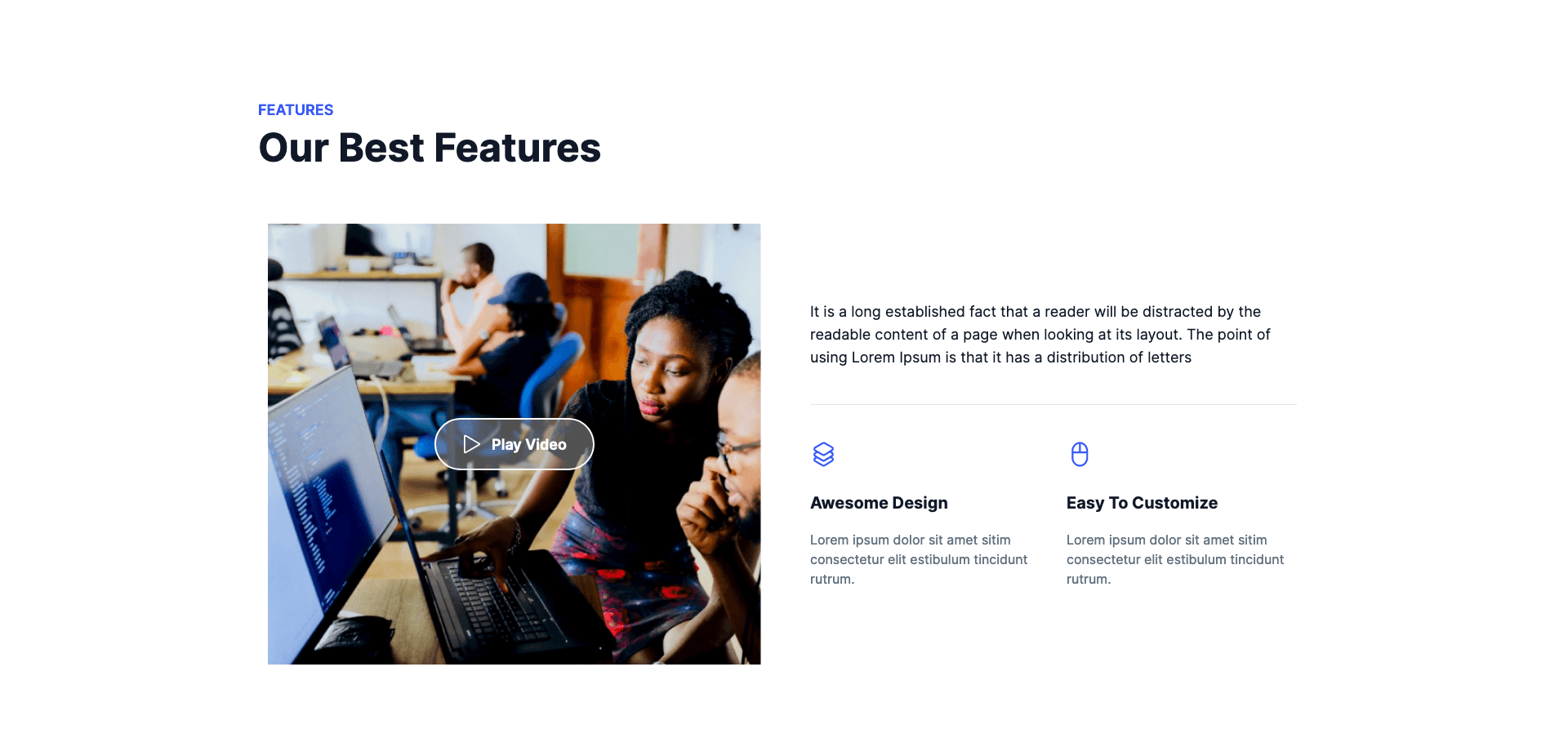 Service Section with Video and Feature Highlights