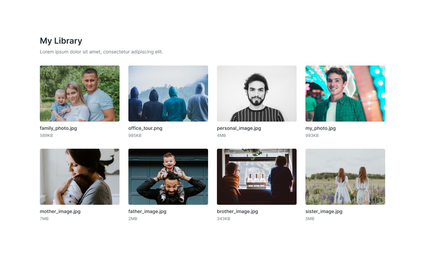 React Image Grid with Title and Size