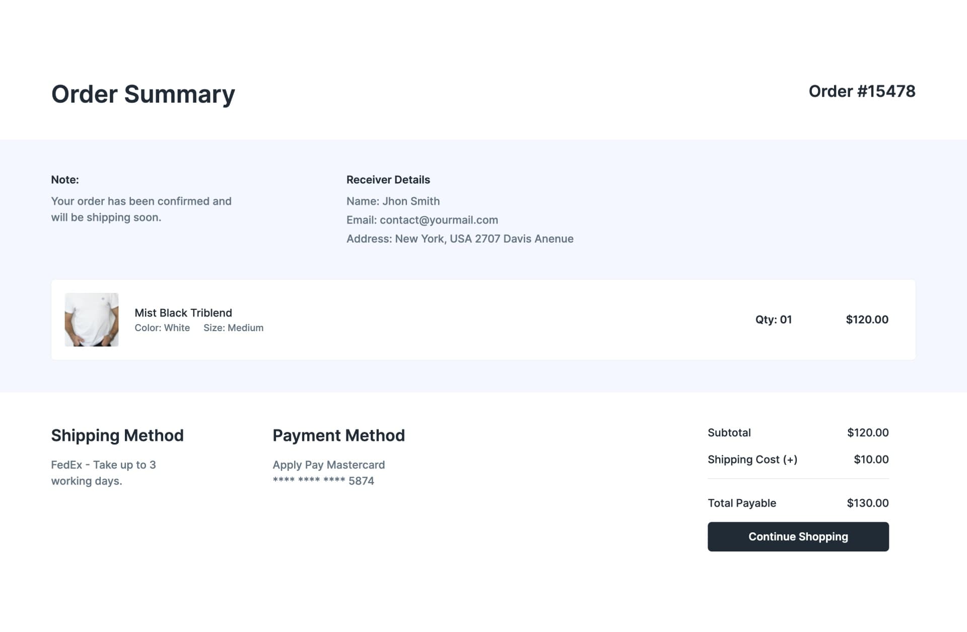 React Minimalistic Order Summary